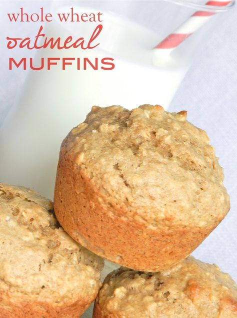 Our Favorite Healthy Whole Wheat Oatmeal Muffins   Remember those whole wheat chocolate chip muffins from last week? I loved them, made them a few times, but needed something with less chocolate, and more whole wheat. The result is these whole wheat muffins packed with oatmeal and good enough to eat on their own. If you... Wheat Muffins, Muffins Blueberry, Whole Wheat Muffins, Wheat Recipes, Oatmeal Muffins, Zucchini Muffins, Flour Recipes, Healthy Muffins, Chocolate Chip Muffins