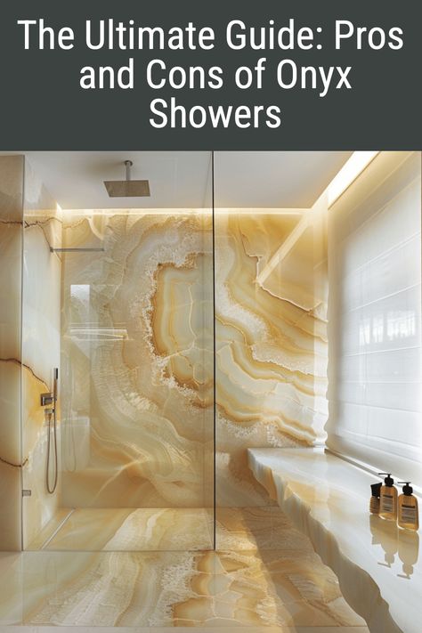 Get ready for a bathroom makeover that's as sassy as it is chic! 🛁✨ Explore our Ultimate Guide to Onyx Showers to uncover the pros and cons, and decide if these unique designs are worth the extra sparkle! 💎💧 Luxury Bathroom Master Baths Modern, Onyx Showers, Onyx Bathroom Ideas, Onyx Tile Bathroom, Onyx Shower, Bathroom Remodel Plans, Marble Bathroom Designs, Luxe Bathroom, Luxury Bathroom Master Baths