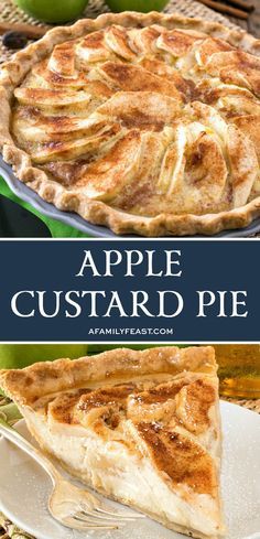 Our Apple Custard Pie has tender sliced apples in a luscious, creamy vanilla custard filling with a sprinkle of cinnamon sugar on top. Peach Custard Pies, Vanilla Custard Filling, Apple Custard Pie, Apple Custard, Custard Pie Recipe, Sliced Apples, Chocolate Pie Recipes, Pudding Pies, Apple Dessert Recipes