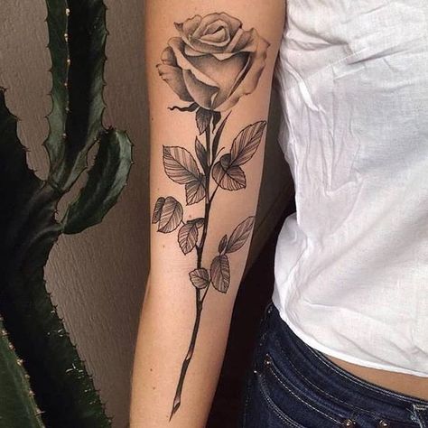 Long Stem Flower Tattoo, Stem Flower Tattoo, Rose Stem Tattoo, Single Rose Tattoos, Alpha Woman, Flower Tattoo On Side, Dragons Tattoo, Rose Tattoos For Women, Black Rose Tattoos