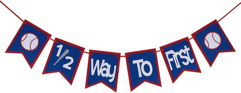 Worth Buying It: This Felt 1/2 Way To First Baseball Banner is very suitable for kids' half birthday party decorations, baseball theme banners will add brilliance to your kids' party.Give you and your family more memorable moments on the special day! Half Year Birthday Ideas, Half Year Anniversary, Half Way To First, Felt Baseball, Baseball Theme Birthday Party, Half Birthday Party, Baseball Theme Birthday, Welcome Home Banners, Baseball Banner