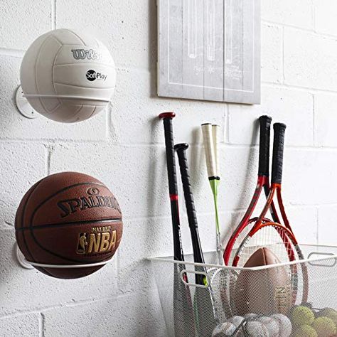 Wallniture Sporta Wall Mount Ball Storage, Ball Holder Organization and Storage Rack for Basketball, Football, Soccer Balls, Metal White Basketball Holder, Volleyball Accessories, Memorabilia Display, Organizar Closet, Basketball Decorations, Ball Holder, Ball Storage, Basketball Wall, Wall Balls