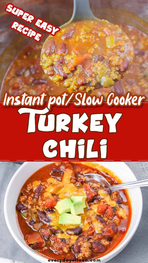 Ground Turkey Chili made in the Instant Pot is hearty, flavorful, simple ingredients for an easy quick, dinner recipe. Slow cooker instructions included Instant Pot Turkey Chili, Chili Recipe Video, Turkey Chilli, Ground Turkey Chili, Instant Pot Turkey, Turkey Chili Recipe, Slow Cooker Turkey Chili, Healthy Chili, Chili Recipe Turkey