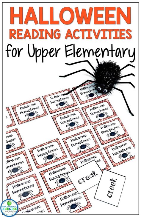 Don't fall behind at Halloween! Instead use the holiday to engage your students in great skills based reading activities. This article provides a variety of fun and engaging Halloween reading ideas that are perfect for the upper elementary classroom. From spooky reading recommendations to reading comprehension practice to Halloween reading activities, your students will be engaged and learning right up to Halloween. #ElementaryReading #HalloweenReading #UpperElementary #3rdGrade #4thgrade #5thGr Halloween 4th Grade Activities, Halloween Activities 3rd Grade, 5th Grade Halloween Activities, 4th Grade Halloween Activities, Halloween Reading Games, Upper Elementary Halloween, Halloween Reading Activities, Fall Reading Activities, Halloween Reading Activity