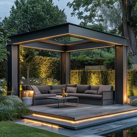 Garden Ideas With Pergola, Garden Gazebo Ideas, Wooden Garden Gazebo, Garden Slabs, Rooftop Patio Design, Modern Gazebo, Gazebo Ideas, Minimalist Garden, Clean Look