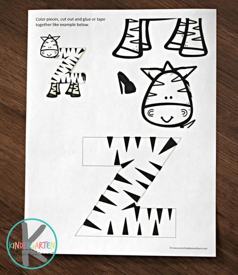 free printable Letter z craft of a zebra; perfect kindergarten crafts Z Crafts For Preschool, Letter Z Craft, Letter Z Crafts, Zebra Craft, Preschool Letter Crafts, Zoo Crafts, Free Printable Alphabet Worksheets, Kindergarten Coloring, Letter Recognition Worksheets