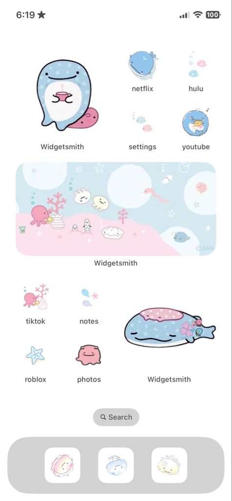 Mamegoma Phone Theme, Homescreen Layout Kawaii, Cute Core Homescreen, Pastel Homescreen Ideas, Jinbesan Icon, Cute Phone Setup, Sanrio Ios Layout, Jinbesan Stickers, Kawaii Homescreen Layout