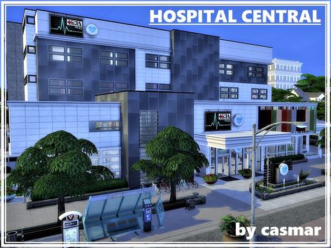 Sims 4 — Hospital Central by casmar — Finally finished! The largest hospital ever built for the Sims! Fully playable! Sims 4 Hospital, Lotes The Sims 4, Sims 4 Stories, The Sims 4 Lots, Sims 4 House Building, Tumblr Sims 4, Sims 4 Cc Folder, Casas The Sims 4, Sims 4 Gameplay