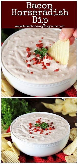 Bacon Horseradish Dip Recipe, Horseradish Dip, Horseradish Recipes, Chip Dip Recipes, Cream Cheese Appetizer, Delicious Dips Recipes, Bacon Dip, Dip Recipes Easy, Chip Dip