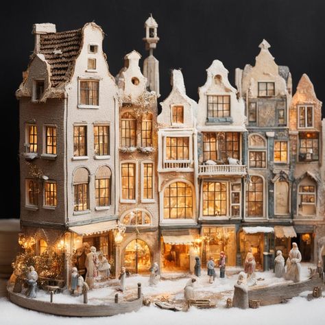 Paper Village Houses, Christmas Town Miniature, Diy Christmas Village Houses, Department 56 Christmas Village, Xmas Village, Ceramic Christmas Decorations, Planet Coaster, Diy Christmas Village, Easy Christmas Treats