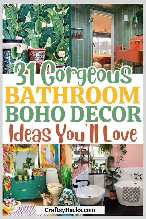 Transform your bathroom with layers of boho chic decor. Our bathroom decor ideas are perfect for those seeking both functionality and style, providing ample bathroom inspiration for a cozy, personalized retreat. Boho Shower Bathroom, Creative Bathroom Design Unique, Boho Colorful Bathroom, Simple Boho Bathroom Decor, Colorful Bathrooms Ideas, Quirky Bathroom Ideas Creative, Natural Life Bathroom, Cosy Bathroom Decor, Funky Bathroom Ideas Apartment