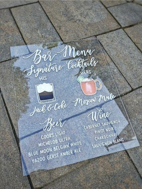 Plexiglass Sign, Bar Menu Sign, Acrylic Wedding Sign, Reception Sign, Cricut Wedding, Menu Sign, Boda Mexicana, Signature Cocktails, Wedding Drink