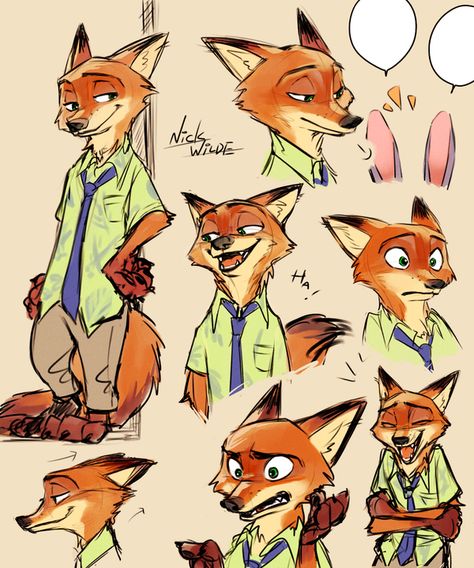 Nick Wilde, Zootopia, Facial Expressions, The Fox, Facial, Fox, Disney, Drawings