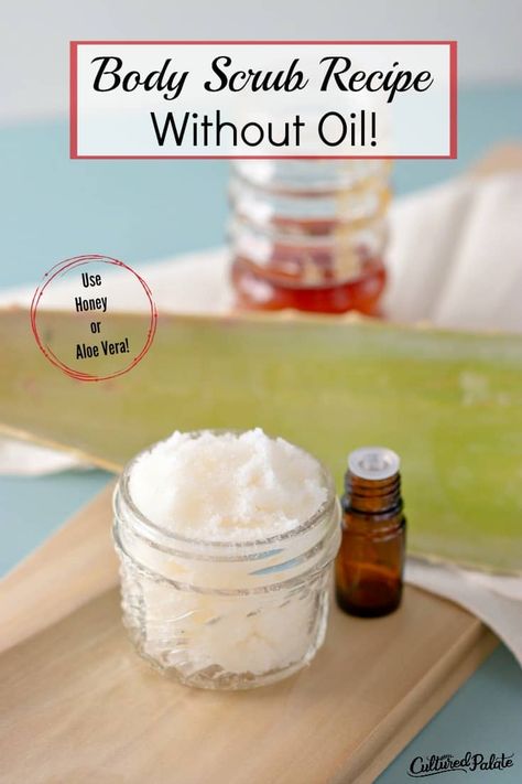 Body Scrub without Oil, is a homemade sugar scrub recipe using aloe or honey. Sugar scrubs are easy gift ideas. #myculturedpalate #sugarscrubs #diy #diybeauty #sugarscrubrecipe Body Scrub Without Coconut Oil, Sugar Wax Recipe Diy, Sugar Body Scrub Diy, Sugar Wax Recipe, Sugar Scrub Homemade Recipe, Easy Sugar Scrub, Homemade Sugar Scrub, Diy Sugar Scrub, Diy Body Scrub Recipes