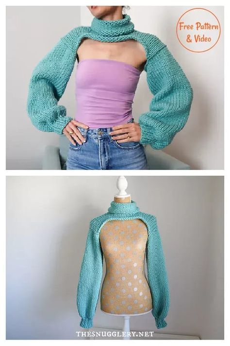 Bolero Shrug Sleeves Free Knitting Pattern and Video Tutorial Knit Half Sweater, Cool Knitting Patterns Free, Bolero Shrug Knitting Pattern, Only Sleeves Sweater, Bolero Sweater Pattern, Bolero Pattern Knitted, Shrugs Knitting Patterns, Sweater Sleeves Crochet, How To Make A Knitting Pattern