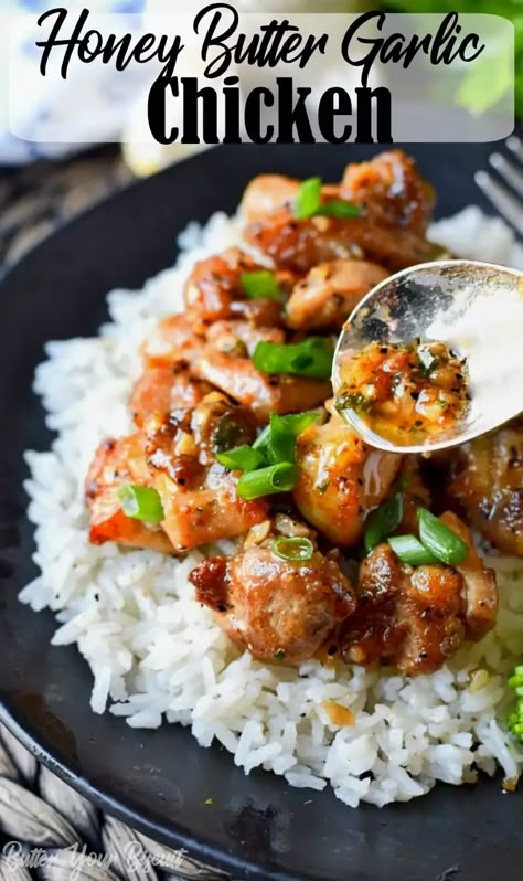 Quick Yummy Dinners, Something Different For Dinner Ideas, Butter Garlic Chicken, Chicken Thighs Boneless Skinless, Chicken And Rice Recipes, Honey Butter Chicken, One Pan Meal, Garlic Chicken Recipes, Honey Garlic Chicken