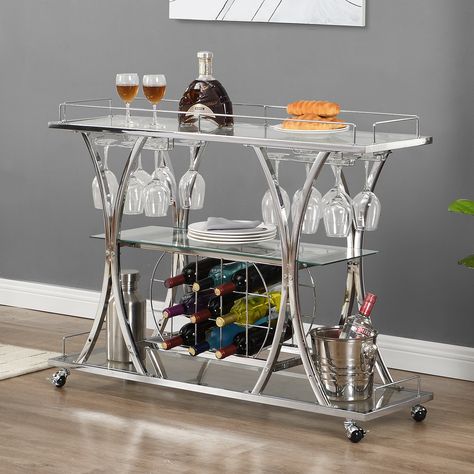 Wine Storage Kitchen, Bar Cart Design, Wine Cart, Wine Glass Storage, Bar Serving Cart, Metal Bar Cart, Modern Bar Cart, Home Bar Areas, Gold Bar Cart