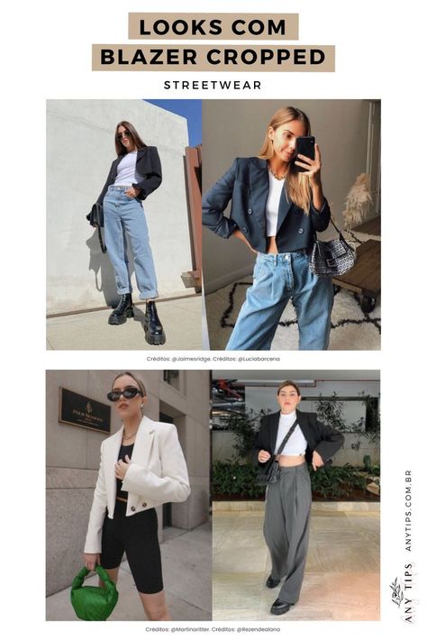 O blazer cropped é a peça tendência do momento e existem muitos motivos para você aderir. Confira os looks que separamos para você apostar nessa tendência! #looks #lookdodia #blazercropped #blazer #outfit Crop Blazer Outfit, Cropped Blazer Outfit, Cropped Outfits, Pixie Outfit, Blazer Outfit, Crop Blazer, Cropped Blazer, Blazer Outfits, Look Fashion