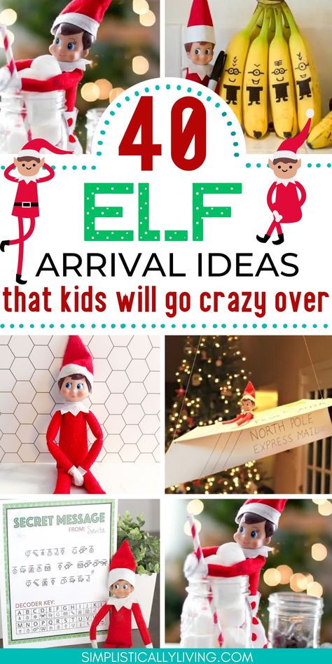 fun ways to welcome your elf on the shelf back Two Elf On The Shelf Ideas Welcome Back, Funny Welcome Back Elf On The Shelf, Elf Arrival Ideas Easy, Elf On The Shelf Im Back Ideas Funny, Elf On Shelf Back Ideas, Elfs Are Back Ideas, Elf On The Shelves Arrival, Elf First Day Ideas, Elf On The Shelf Ideas Were Back