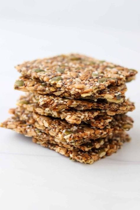 An ultra-crisp, gluten-free cracker made from seeds and cornstarch. Mary’s Gone Crackers Recipe, Healthy Seed Crackers, Norwegian Seed Crackers, Seed Crackers Gluten Free, Diy Gluten Free Crackers, Chickpea Crackers Recipes, Sourdough Seed Crackers, Flourless Crackers, Norwegian Crispbread Recipe