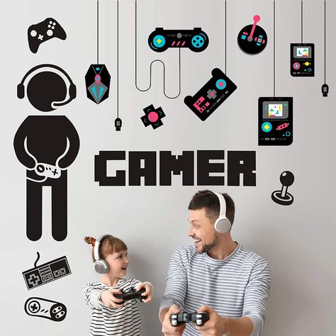 Boys Room Gamer, Home Playroom, Video Game Wall, Boys Room Wallpaper, Games Room Inspiration, Boys Decal, Boys Wall Stickers, Party Wallpaper, Cartoon Party