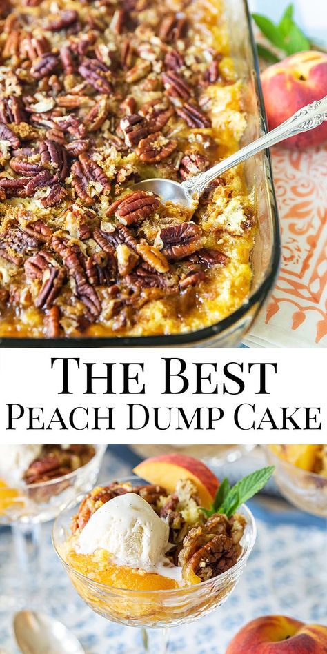 Peach Custard Dessert, Easy Fruit Desserts Simple, Classic Southern Desserts, Brownie Dump Cake Recipes, Jiffy Dump Cake Recipes, Top Rated Desserts, Trendy Desserts 2023, September Dessert Ideas, Peach Dump Cobbler