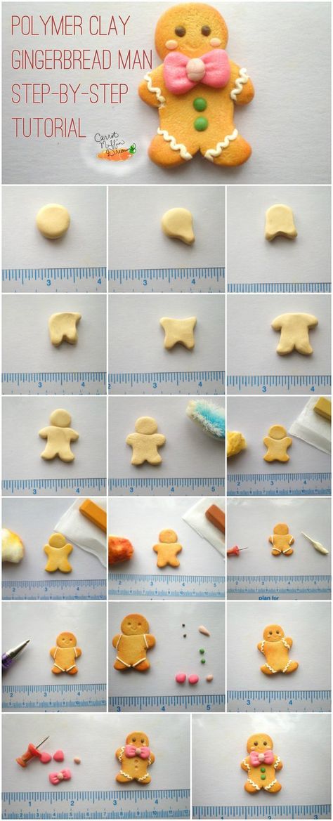 Polymer Gingerbread Man, Fimo Gingerbread Man, How To Make Clay Gingerbread Man, Gingerbread Man Polymer Clay, Polymer Clay Gingerbread House, Polymer Clay Gingerbread Man, Gingerbread Clay, Clay Gingerbread Man, Carrot Muffin