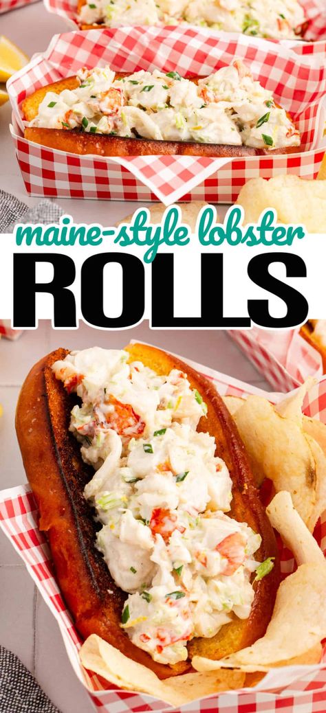 You don’t need to be a professional chef to easily create this legendary classic Maine-style Lobster Roll right in your own kitchen #Realhousemoms #lobsterroll #roll #lobster #mainelobster #butter #grilling #potluck #summertime #4thofJuly Maine Style, Lobster Roll Recipes, Cottagecore Recipes, Poached Lobster, Seafood Sushi, Frozen Lobster, Best Lobster Roll, Lobster Dishes, Yummy Seafood