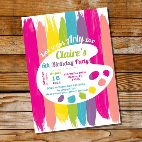 Art Party Invitation - Rainbow Art Party Rainbow Art Party, Art Birthday Party Invitations, Art Birthday Invitations, Art Party Decorations, Art Party Invitations, Painting Birthday Party, Painting Birthday, Art Birthday Party, Birthday Party Crafts