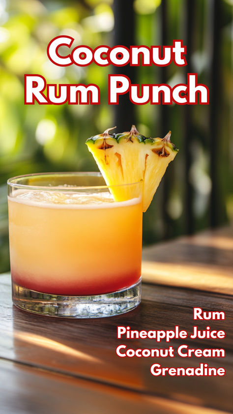 Coconut Rum Punch Coconut Rum Punch, Coconut Rum Punches, Rum Punch Cocktail, Coconut Rum Drinks, Christmas Drinks Alcohol Recipes, Alcoholic Punch Recipes, Rum Punch Recipes, Summer Drinks Alcohol, Cocktail Drinks Alcoholic