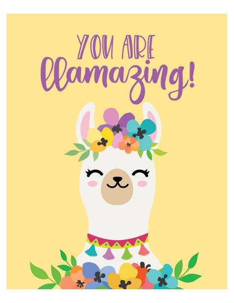 You Are Llamazing Yellow 8x10.pdf - Google Drive Llama Cute Cartoon, Cute Llama Illustration, Colorful Llama Painting, Llama Puns, Llama Sayings, Llama Clipart, Plants Classroom, Diy Popsicle Stick Crafts, Llama Birthday