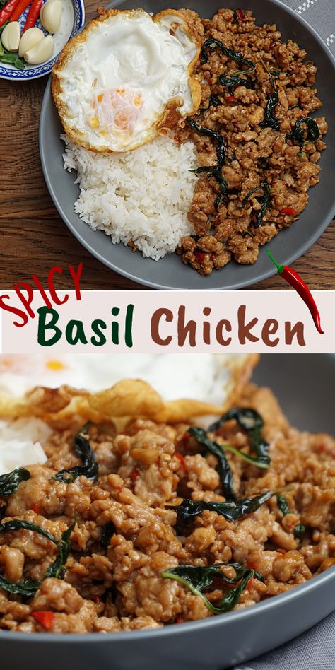 Spicy Basil Chicken, Thai Street Food, Basil Chicken, Asian Inspired Recipes, Recipes Quick, Dinner Easy, Think Food, Asian Cooking, Beef Dishes