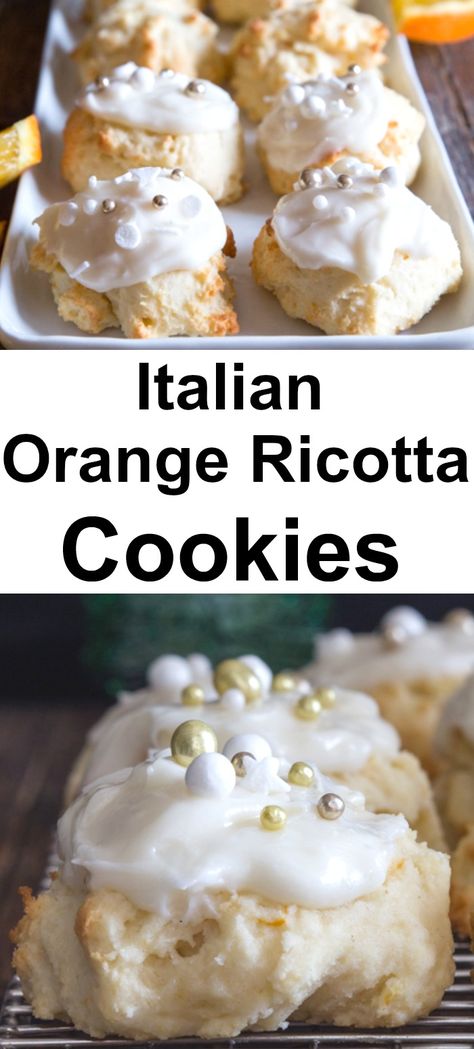 Orange Ricotta Cookies, Orange Ricotta, Italian Ricotta Cookies, Italian Cookie, Ricotta Cookies, Italian Christmas Cookies, Italian Cookie Recipes, Orange Cookies, Orange Glaze