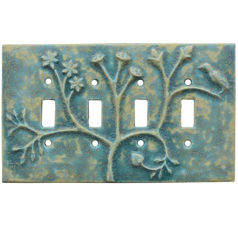 Ceramic Quad Toggle Light Switch Plate- creative, handmade, unique Aqua Stone, Organic Ceramics, Toggle Light Switch, Ceramic Light, Light Switch Cover, Plastic Plates, Switch Plate Covers, Light Switch Plates, Switch Covers