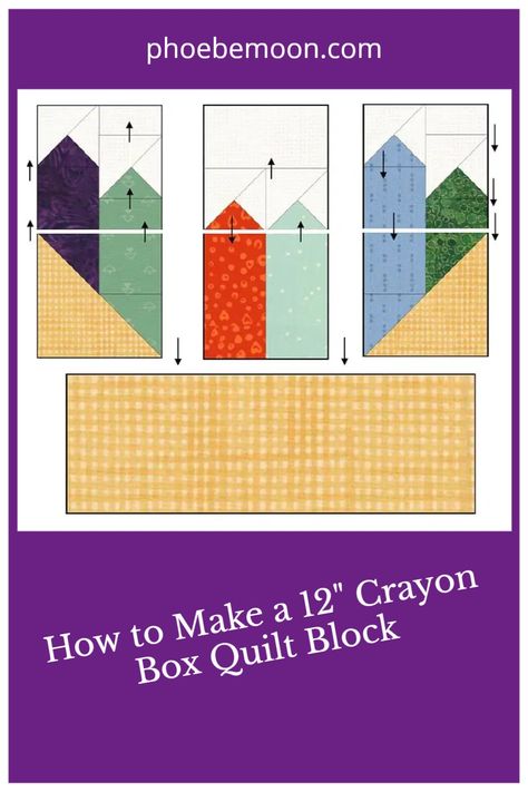 The quilt tutorial for this block includes information on how to make and square up a three-part quarter-square-triangle block for the points on this crayon block. Free printable pattern available by PDF download. Did you find this tutorial helpful? Let me know in the comments. Crayon Quilt, Quilting Blogs, Crayon Box, Traditional Quilts, Blog Inspiration, Quilting For Beginners, Easy Quilts, Printable Patterns, Quilt Tutorials