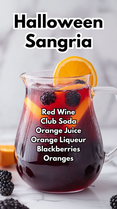 Halloween Sangria Halloween Punch Alcohol, Halloween Sangria, Red Wine Cocktails, Halloween Alcohol, Orange Sangria, Blackberry Sangria, Halloween Punch Recipes, Birthday Cake Decorating Ideas, Orange Cocktails