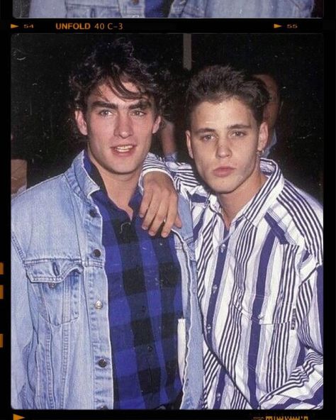 Corey Haim and Rodney Harvey (1991) Cory Haim, Rodney Harvey, Corey Haim, 90s Men, Jimin Pictures, Haim, Aesthetic Boys, Famous Faces, Guys And Girls