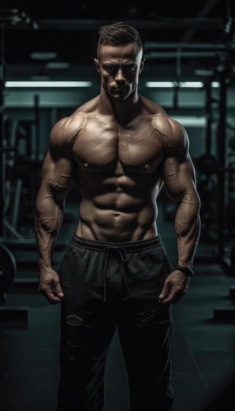 Muscular bodybuilder male athlete demonstrates her body in the gym. Generative AI Bodybuilding Poses Men, Bodybuilder Photoshoot, Gym Photoshoot Male, Athletic Body Men, Building Photoshoot, Fitness Photoshoot Poses, Male Fitness Photography, Aesthetic Bodybuilding, Gym Photoshoot