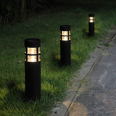 The Best Solar Path Lights for Your Lawn and Garden | BEST MODERN DESIGN: SUNWIND LED Solar-Powered Bollard Path Lighting Path Lighting Ideas, Best Outdoor Solar Lights, Solar Driveway Lights, Garden Path Lighting, Garden Lighting Design, Driveway Lighting, Solar Path Lights, Solar Landscape Lighting, Outdoor Walkway