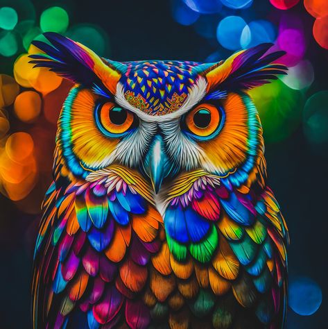 Colorful Owl Drawing, Colorful Owl Art, Digital Art Wallpaper, Multicolored Background, Eagle Artwork, Owl Png, Cute Owls Wallpaper, Colorful Owl, Owl Artwork