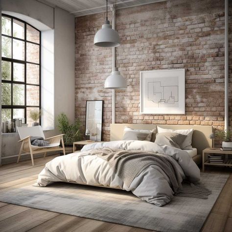 Rustic Scandinavian Living Room, Industrial Interior Bedroom, Bedroom Accent Wall Ideas, Bedroom Accent Wall, Industrial Style Bedroom, Industrial Scandinavian, Industrial Design Style, Accent Wall Ideas, Scandinavian Design Bedroom