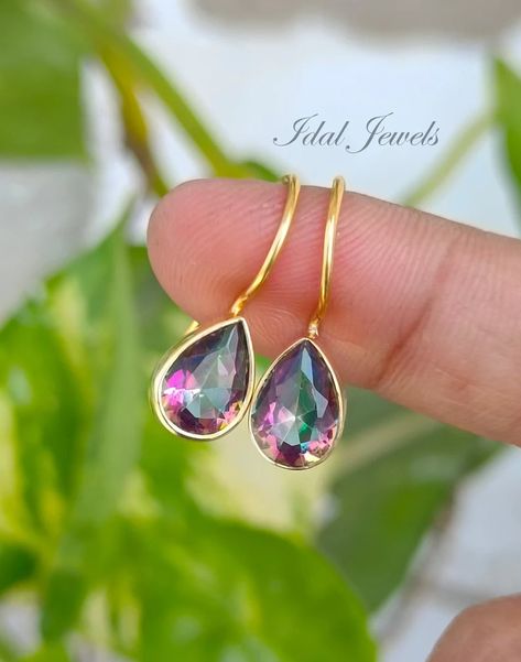 Aesthetic Rainbow, Earring Bridal, Rainbow Stone, Bridal Earring, Mystic Topaz Earrings, Earring Wedding, Silver Earrings Handmade, Earring Gold, Color Rainbow