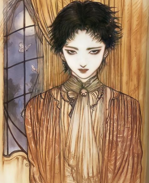 Yoshitaka Amano, A Drawing, Black Hair, Hair, Black, Art