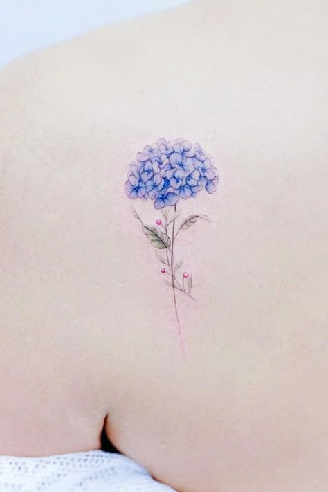 Flower Tattoos Designs And Meanings For Your Inspo ★ Blue Hydrangea Flower Tattoo Design Blue Hydrangea Tattoo, Tattoo Designs Watercolor, Tattoo Designs Geometric, Tattoo Designs Mandala, Hydrangea Tattoo, Soft Tattoo, Mandala Tattoo Designs, Tattoo Mini, Tasteful Tattoos