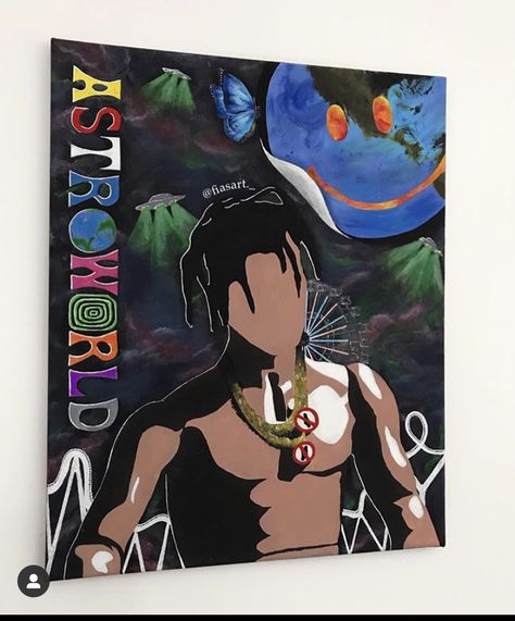 Hip Hop Canvas Art, Draw Album Cover, Travis Scott Artwork, Travis Scott Painting Canvas, Travis Scott Fan Art, Kanye Painting, Travis Scott Painting, Rapper Paintings, Album Canvas Painting