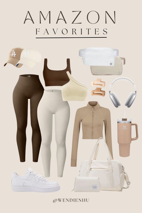 Fitness Neutral Aesthetic, Cream Workout Set, Cream Colored Leggings Outfit, Cream Gym Outfit, Beige Workout Outfit, Beige Gym Outfit, Cream And Brown Outfits For Women, Neutral Activewear Aesthetic, Neutral Workout Aesthetic