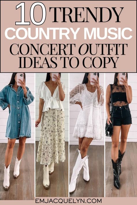 Get inspired with the best Country Concert Outfit Ideas that perfectly pair with Western Boots for a stylish and fun night out. Discover how to create a standout Country Outfit that combines comfort and chic vibes. From denim skirts to flowy dresses, find the perfect look to dance the night away at your next concert. Romper Country Concert Outfit, Concert Outfits 2024, Jelly Roll Concert Outfit Ideas Fall, Country Concert Outfits Women, Country Concert Outfit Ideas Fall, Casual Country Concert Outfit, Fringe Top Outfit, Western Concert Outfit, Country Concert Outfit Fall