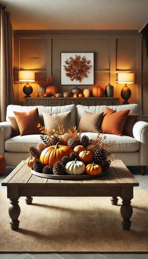 20+ Stunning Fall Living Room Ideas To Transform Your Home 36 Natal, Fall Living Room Decor With Black Couch, Fall Decor Living Room Ideas, Fall Color Palette Living Room, Thanksgiving Decor Ideas For The Home, Living Room Fall Ideas, Autumnal Living Room, Fall Decor Ideas For The Home Kitchens, Cozy Fall Living Room Ideas