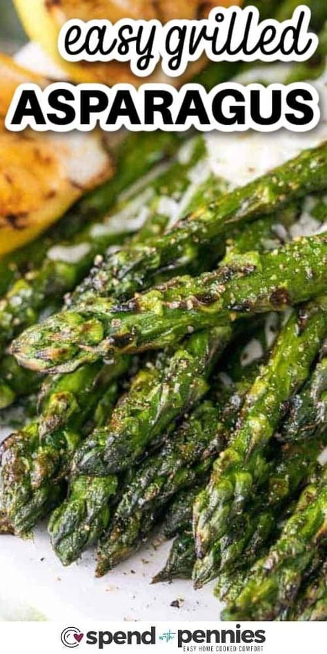 Grilled asparagus turns sweet and tender-crisp with this recipe that's ready in minutes! It pairs perfectly with grilled chicken, salmon, or shrimp, needing just a few ingredients like parmesan, lemon, and olive oil. Whip it up quickly for a delightful side dish. Consider making extra for salads throughout the week! #spendwithpennies #grilledasparagusrecipe #grilledasparagus #recipe Garlic Asparagus, Barbecued Chicken, Grilled Asparagus Recipes, Asparagus Recipes Baked, Recipes Skillet, Recipes Oven, Asparagus Recipes, Chicken Dish, Grilled Veggies