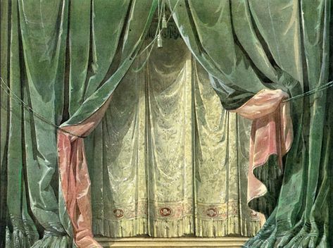 Sketch for a curtain (around 1870) by Angelo Quaglio (1829-1890) 🎀 Via @gaurigreaves #angeloquaglio #stagecurtain #stagedesign… | Instagram Theatre Curtains Illustration, Drapes Illustration, Curtain Reference, Drapery Art, Theater Illustration, Theater Wallpaper, Theater Curtains, Drapery Drawing, Theatre Illustration